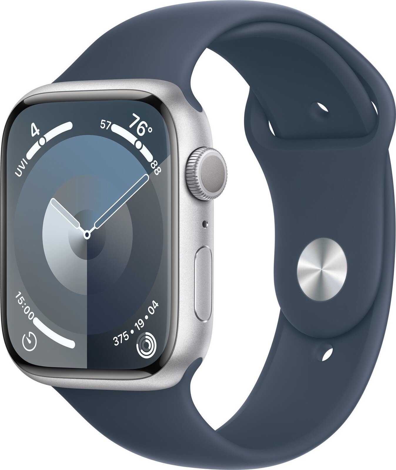 Apple Watch Series 9 45 mm Strieborný hliník s ľadovo modrým športovým remienkom – S/M