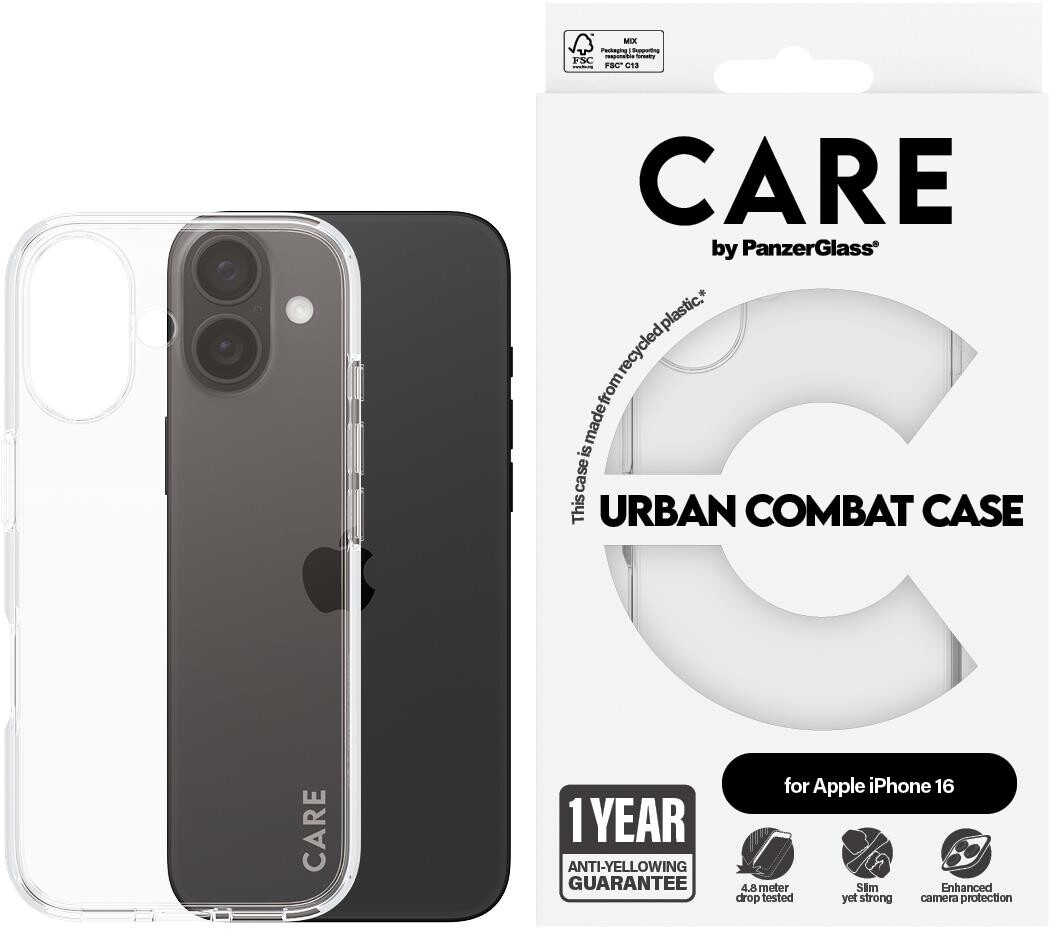 PanzerGlass CARE kryt Apple iPhone 16 Urban Combat priehľadný