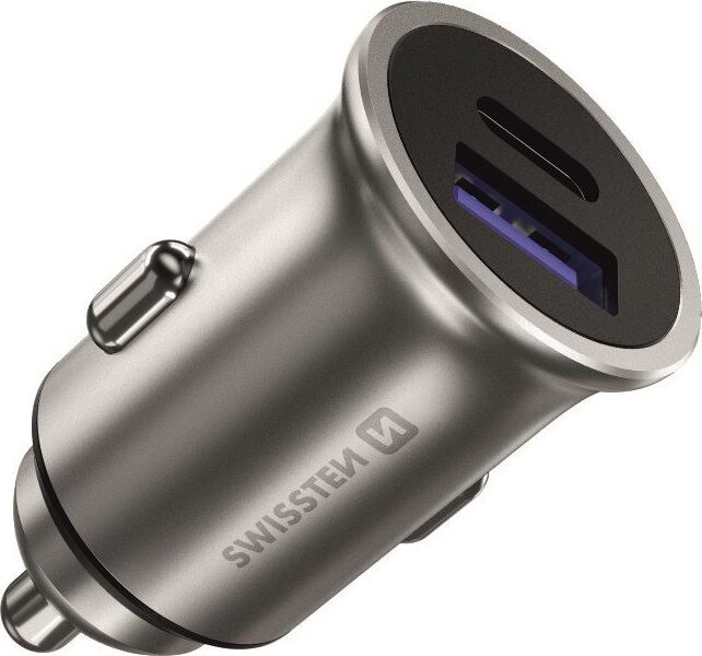Swissten CL adaptér Power Delivery USB-C + Quick Charge 3.0 36 W metal strieborná