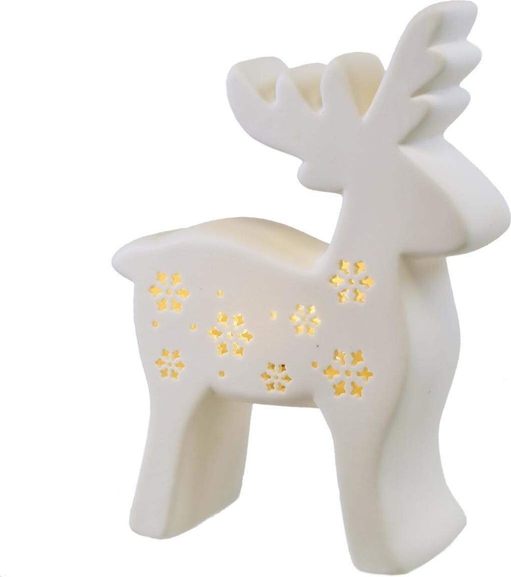 DOMMIO Vianočná dekorácia – sob z porcelánu s LED osvetlením, 15 × 20 cm