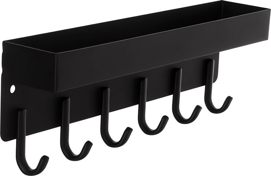 Ruhhy 24603 Nástěnná magnetická polička s háčky 24,5 × 8,5 × 5 cm, černá