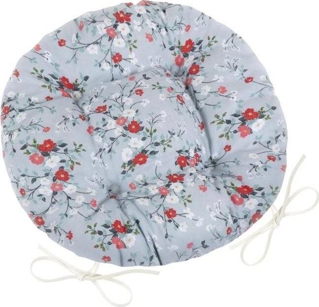 BELLATEX Sedák DITA 62/402 – okrúhly, prešívaný, priem. 40 cm, kvety na sivom