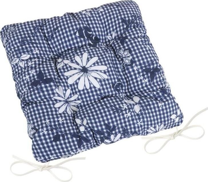 BELLATEX Sedák DITA 41/410 – prešívaný, 40 × 40, modrá kocka s kvetom