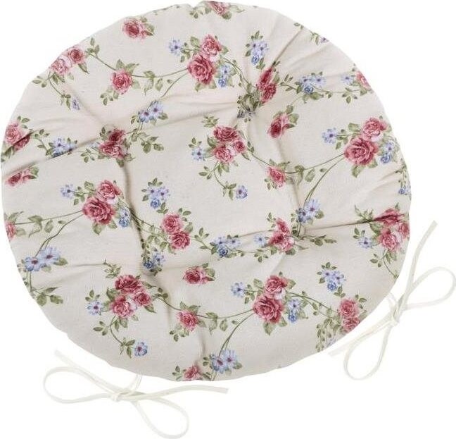 BELLATEX Sedák DITA 62/404 – okrúhly, prešívaný, priem. 40 cm, popínavá ružička