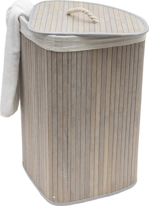 Kôš na bielizeň bambusový, rohový s vekom, sivý