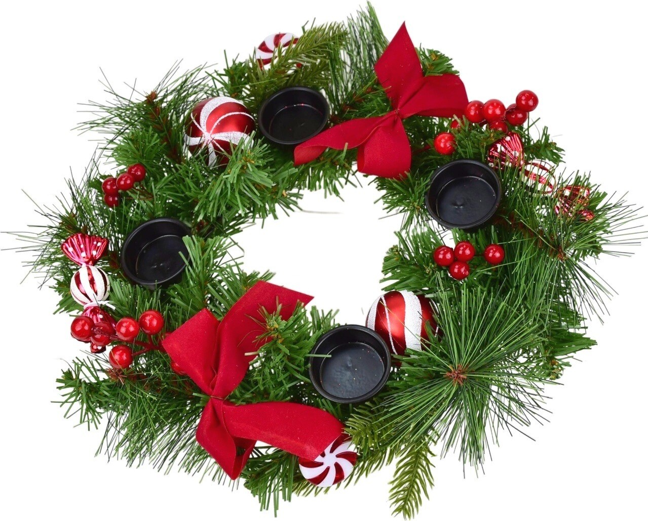 DOMMIO Adventný veniec s červenou mašľou a candy dekoráciami, O 30 cm