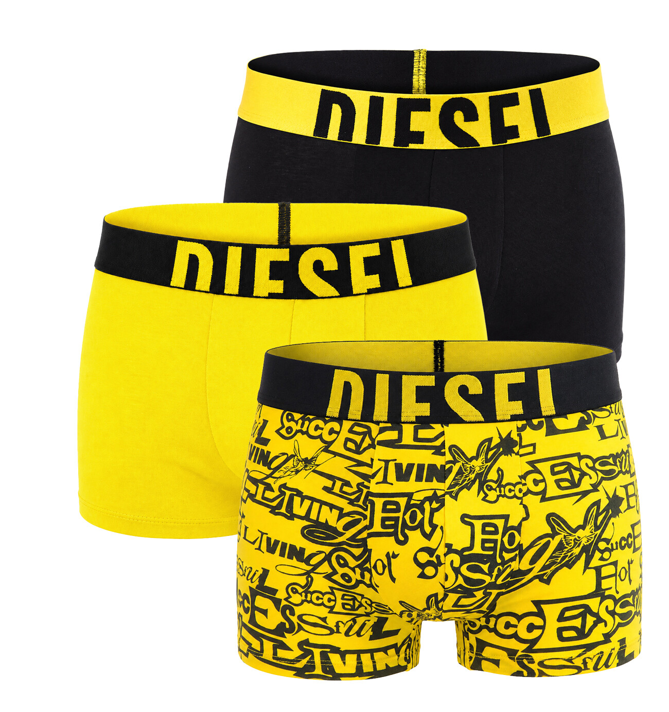 DIESEL - pánske boxerky 3PACK cotton stretch modern all ower print yellow