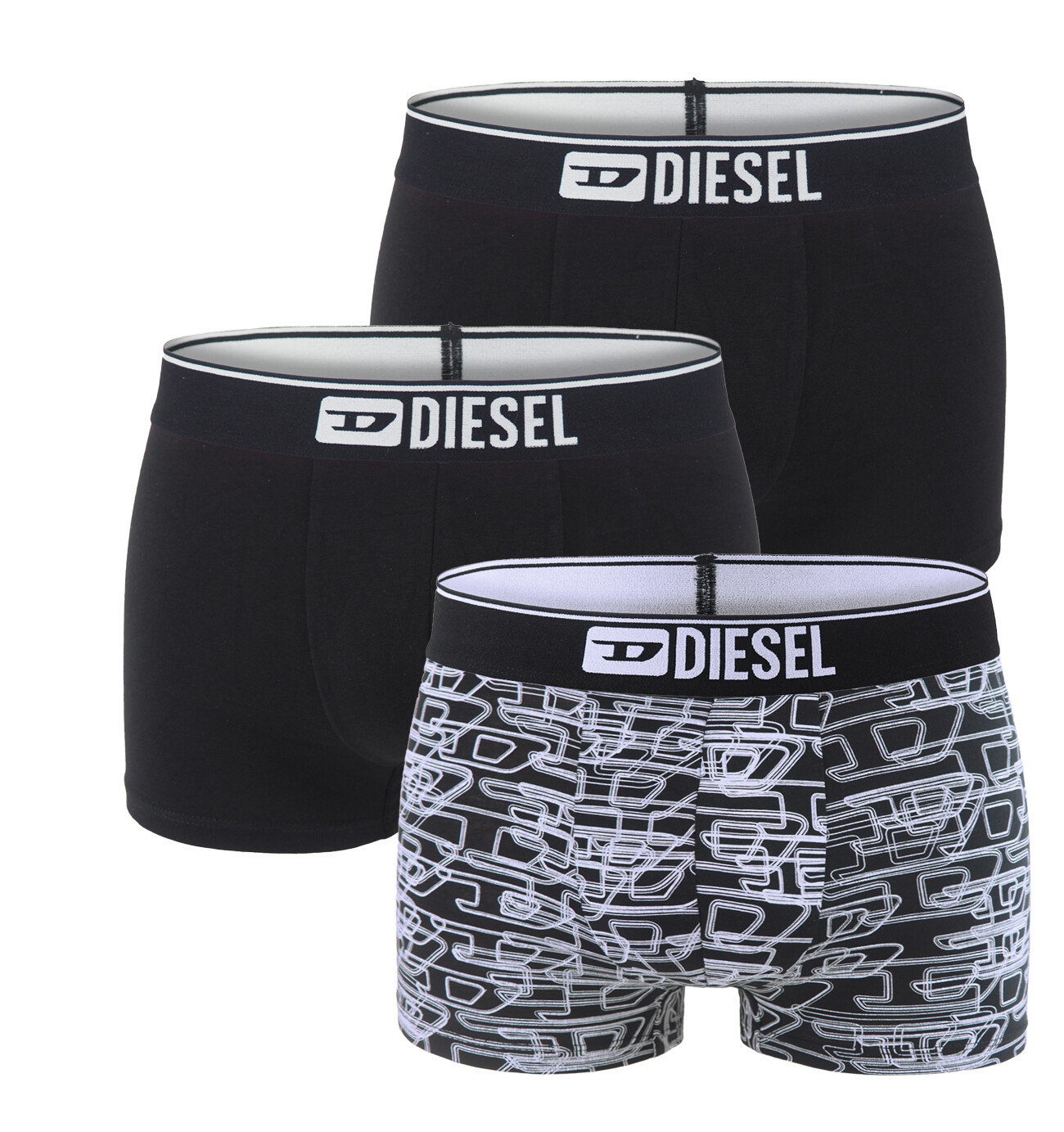 DIESEL - pánske boxerky 3PACK cotton stretch modern logo DIESEL black & white