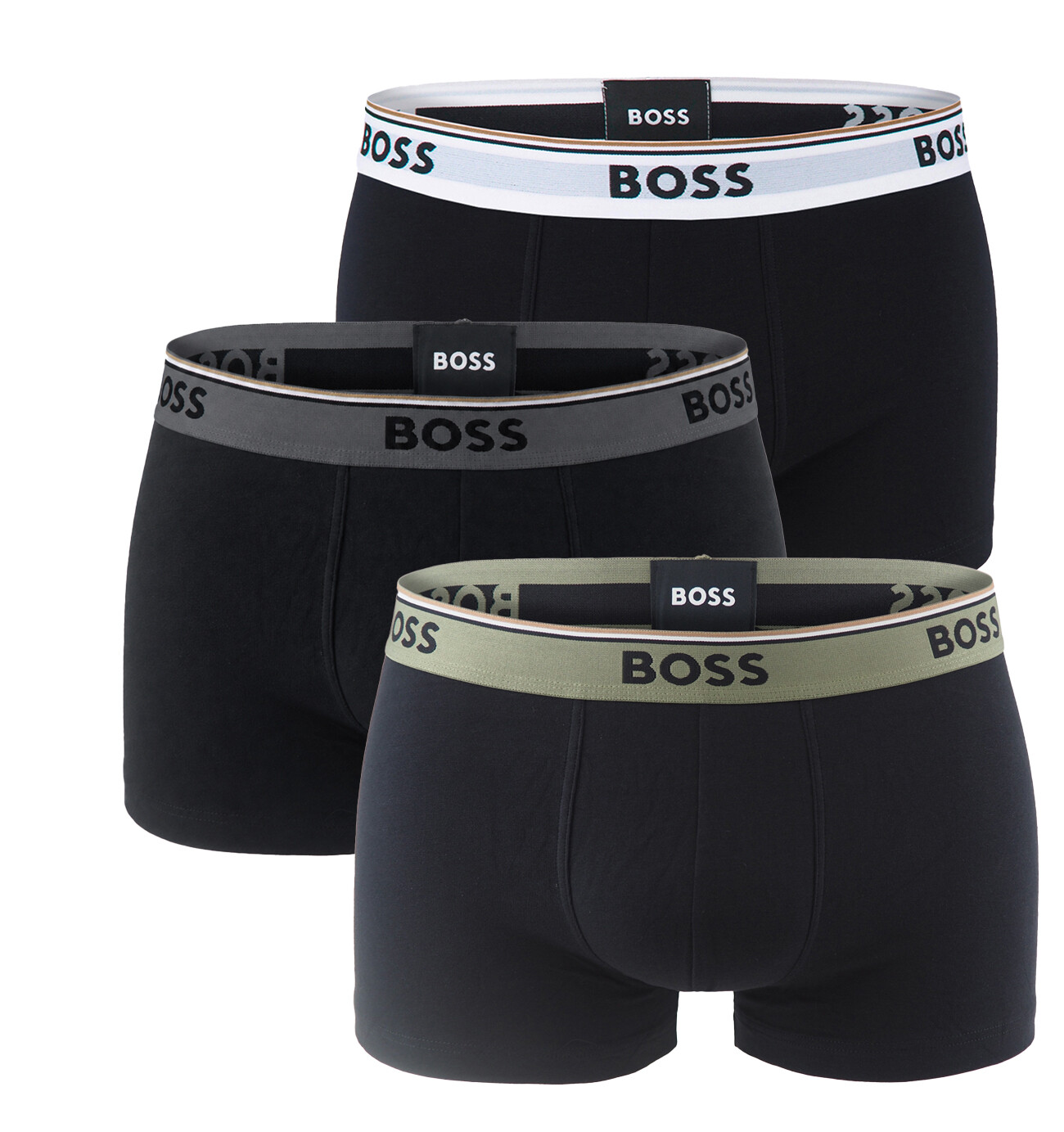BOSS - pánske boxerky 3-pack Power cotton stretch black / modern gray & forest waist