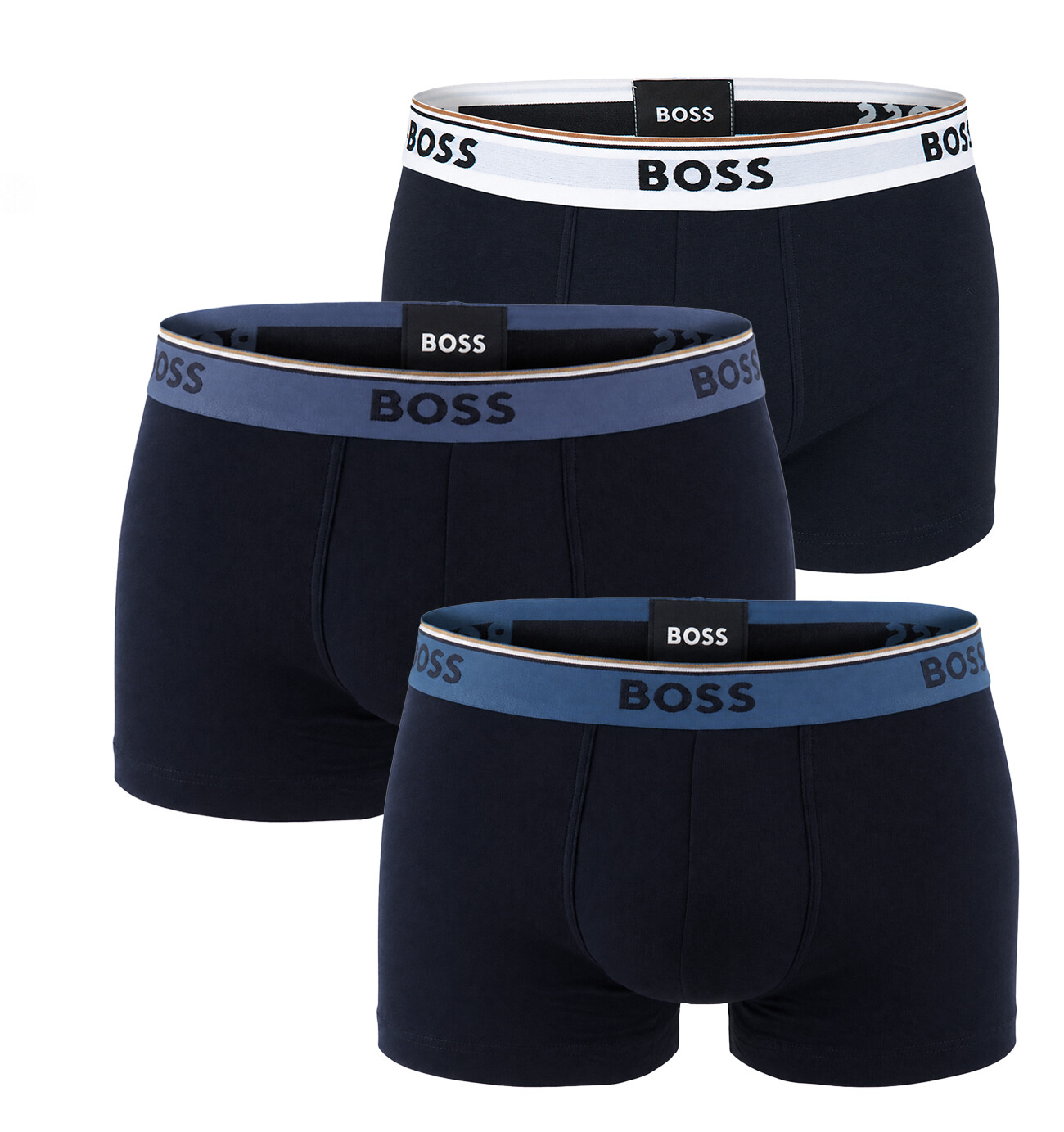 BOSS - pánske boxerky 3-pack Power cotton stretch black / modern blue waist