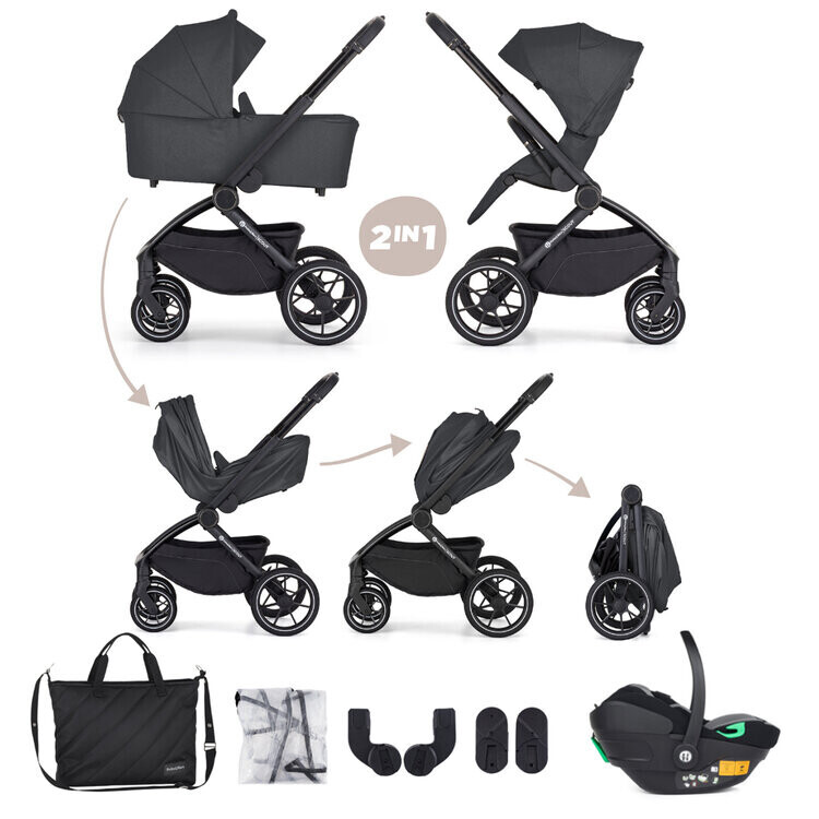 PETITE&MARS Kočík kombinovaný SCOUT 3v1 Anthracite Moon s Core Pro i-Size Black Grey