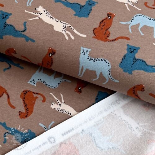 Teplákovina počesaná SOFT Leopard taupe ORGANIC