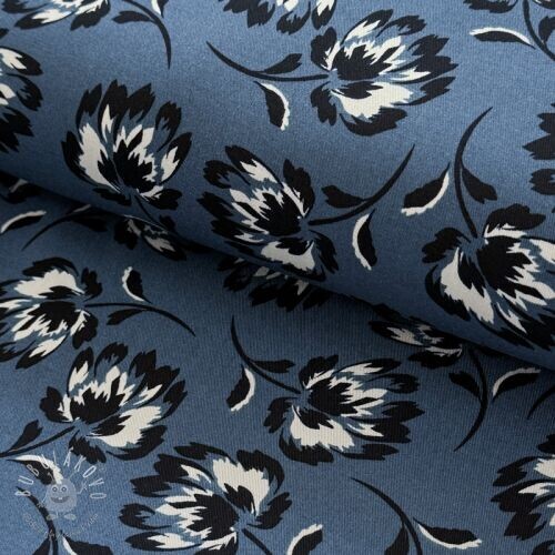 Viskóza ROSELLA STRETCH Flowers blue