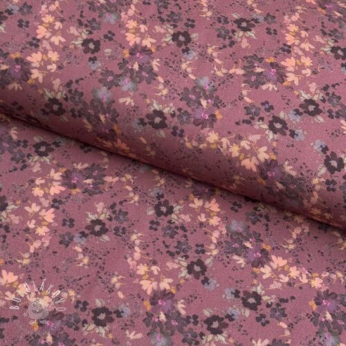 Viskóza ROSELLA STRETCH Tossed flowers rosewood digital print