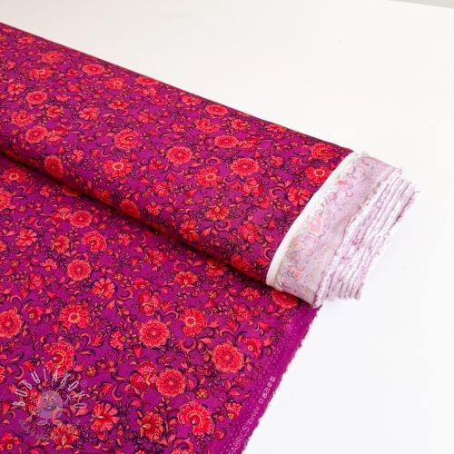 Viskóza POPLIN STRETCH Flowers fuchsia digital print