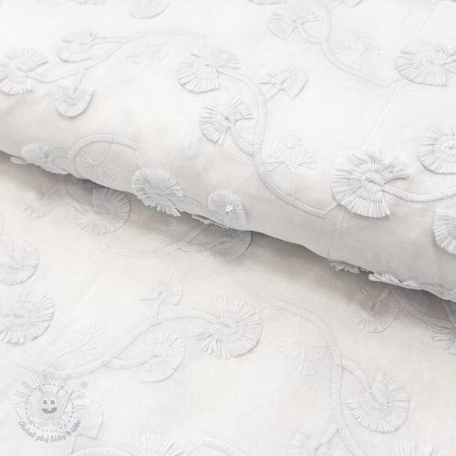 Bavlnená látka VOILE EMBROIDERY Flowers with stem white