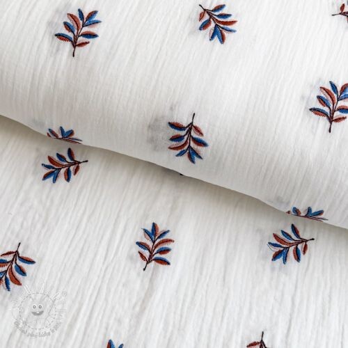 Dvojitá gázovina/mušelín EMBROIDERY Leaves white