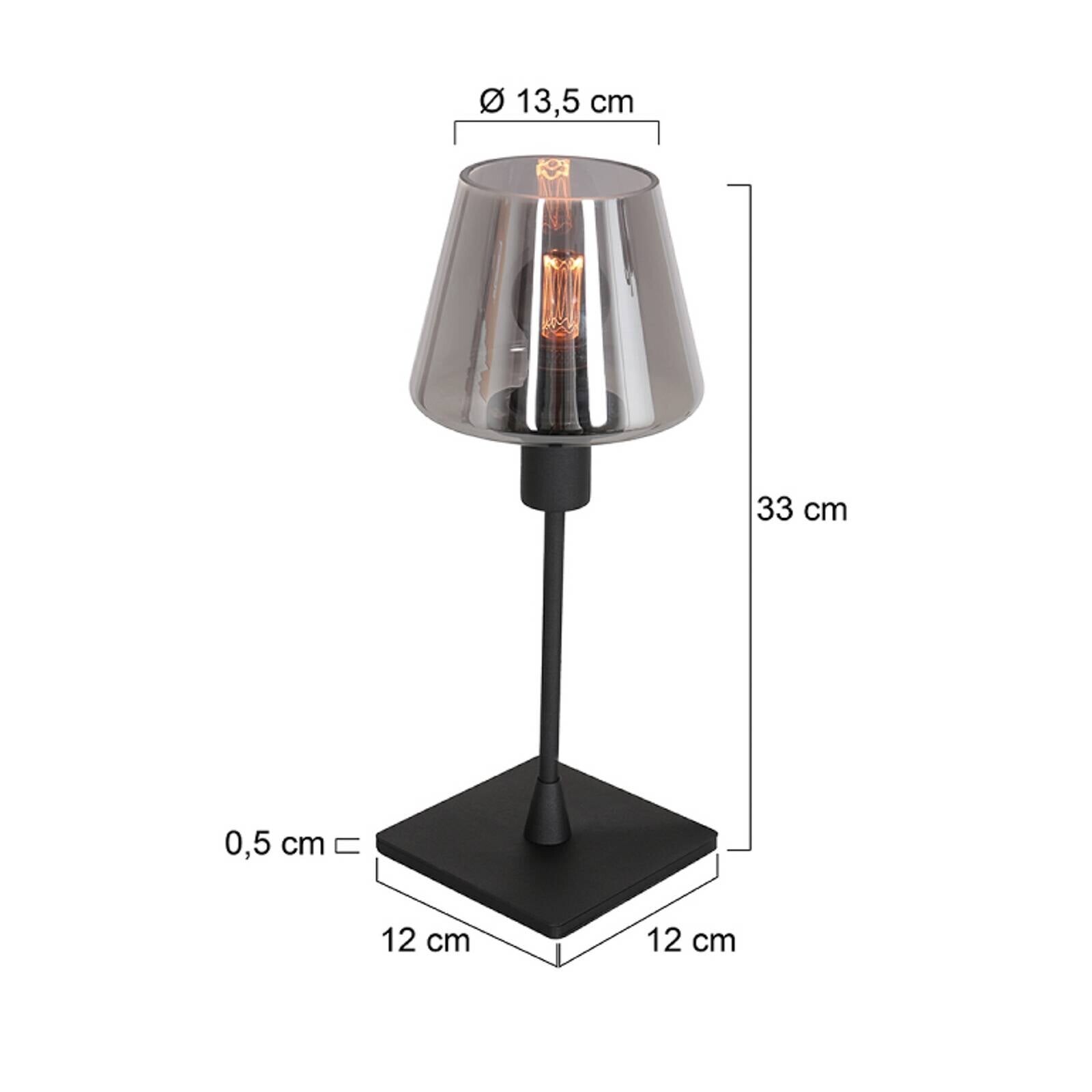 Stolová lampa Ancilla, čierna/dymová, 33 cm, kov, sklo, E14