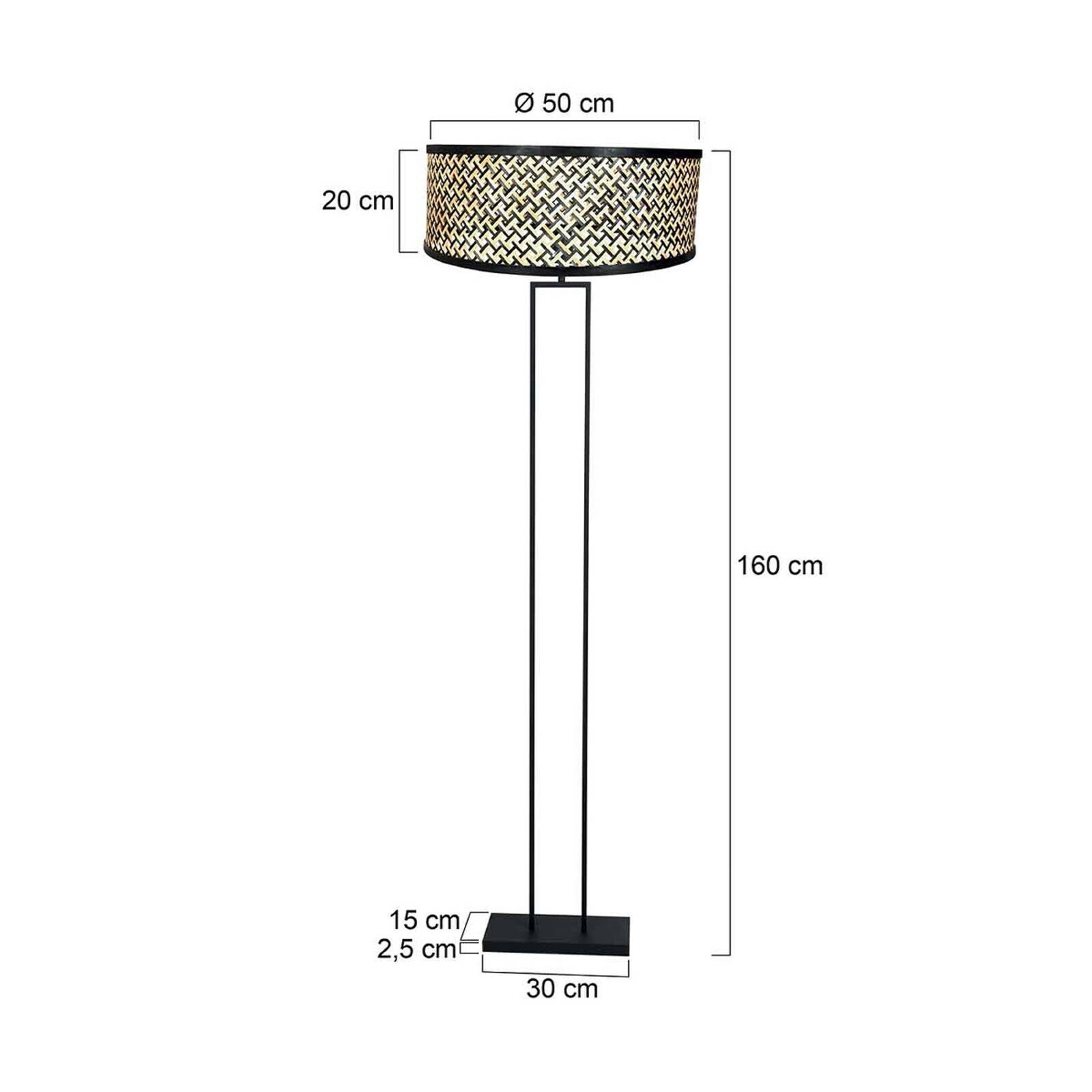 Stojacia lampa Stang, čierna/pletený tienidlo čierne/drevo
