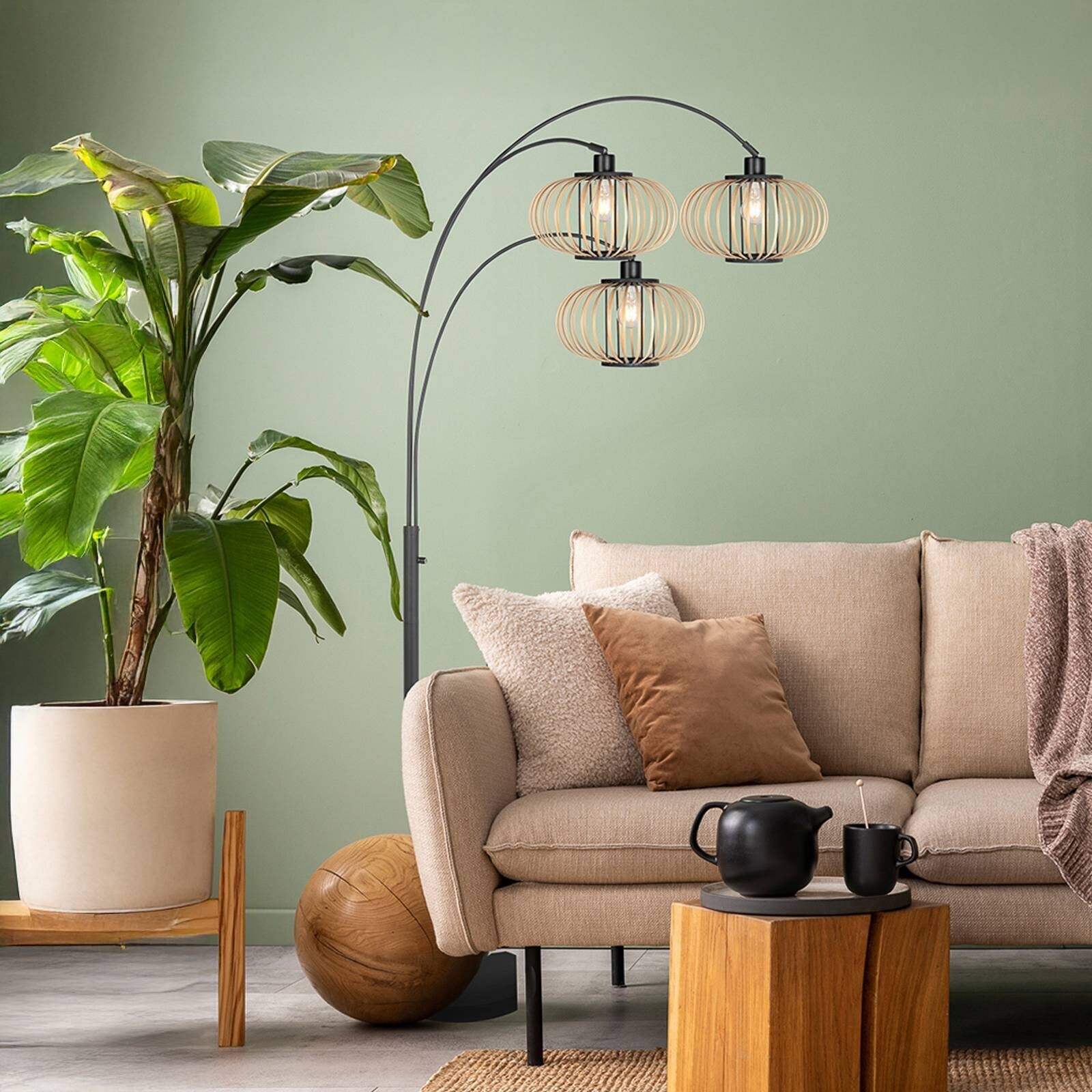Stojacia lampa Nox Light 3-pl., čierna, bambusové tyče, E27