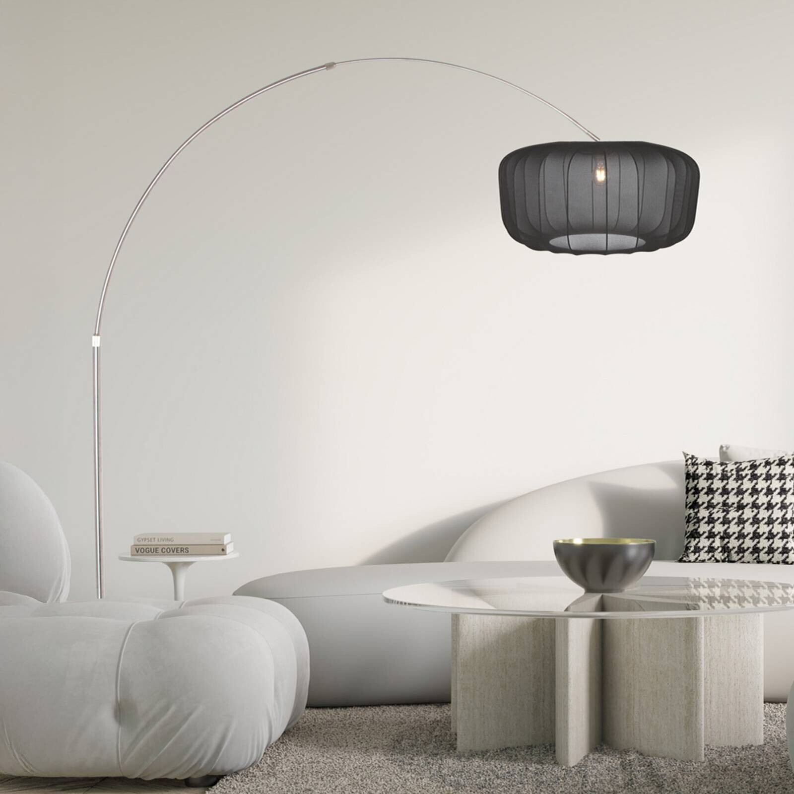 Stojacia lampa Sparkled Light s oblúkovým telom, oceľ/čierny nylon, 240 cm