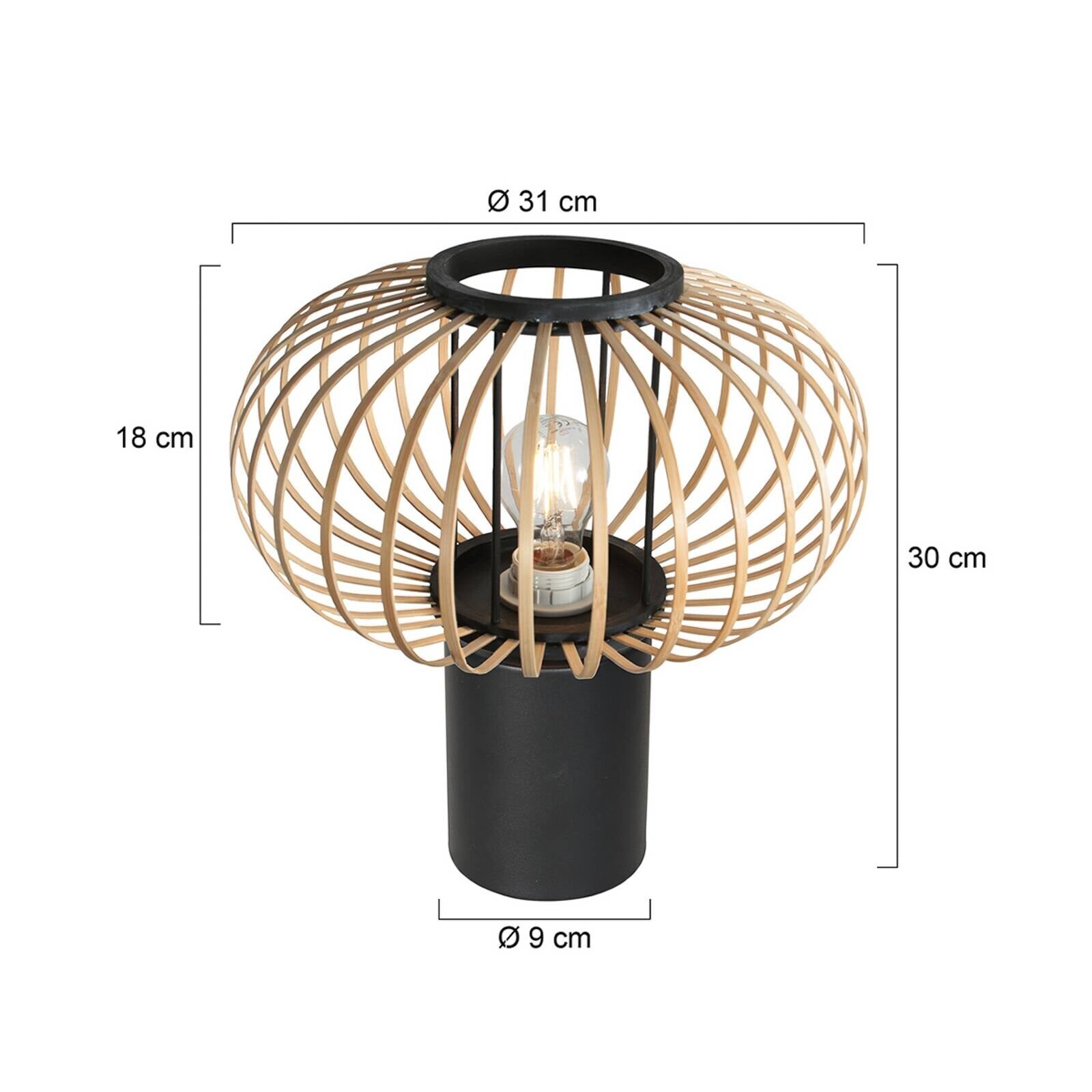 Stolová lampa Bloeba, čierna, bambusové tyče, Ø 31 cm