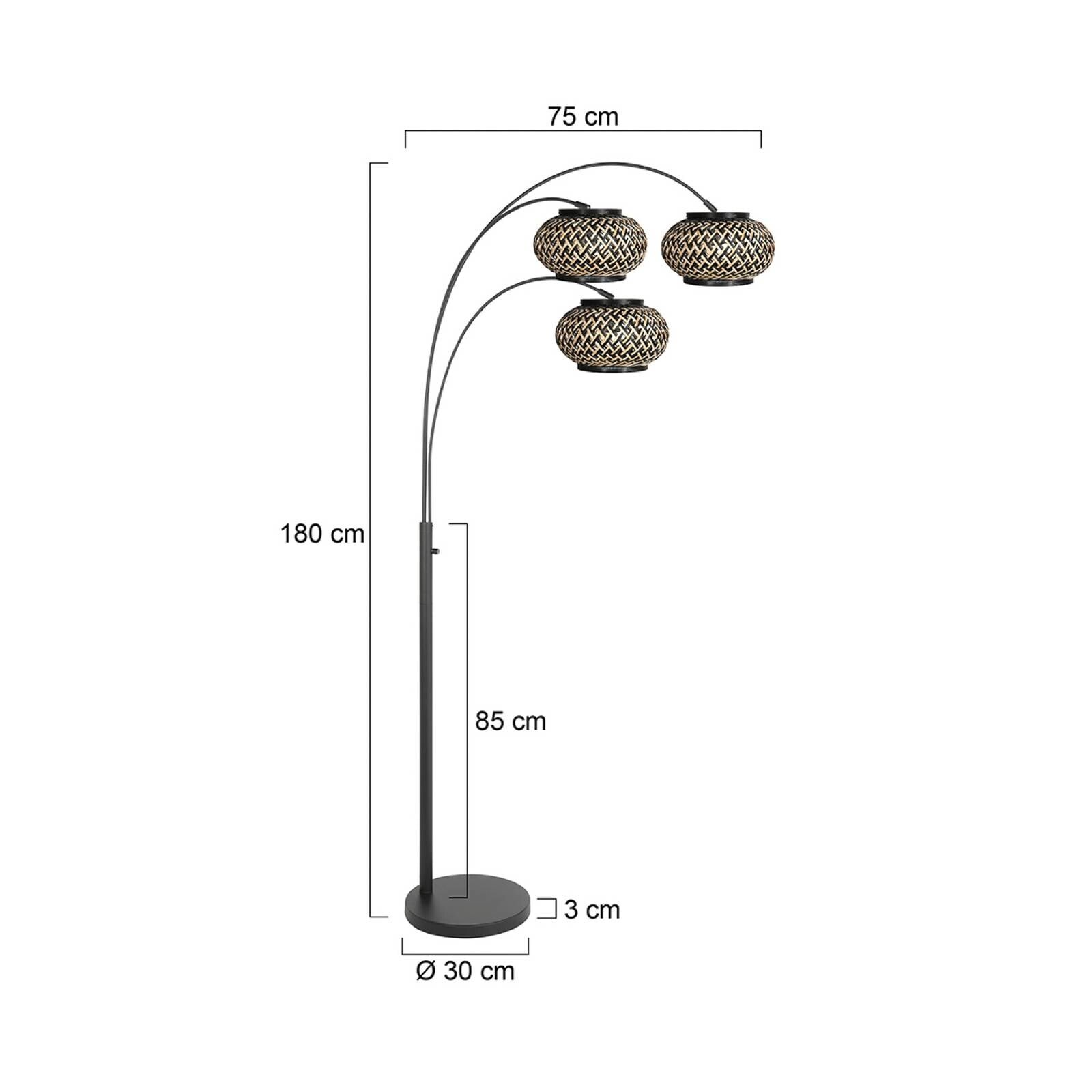 Stojacia lampa Nox Light s 3-pl. žiarovkami, čierna, bambusové pletivo, E27