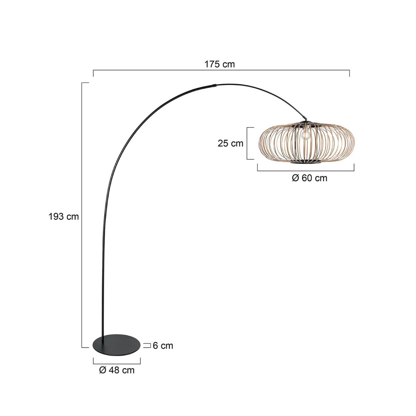 Lukové svietidlo Curve, čierne, tienidlo na lampu s bambusovými výstuhami, Ø 60