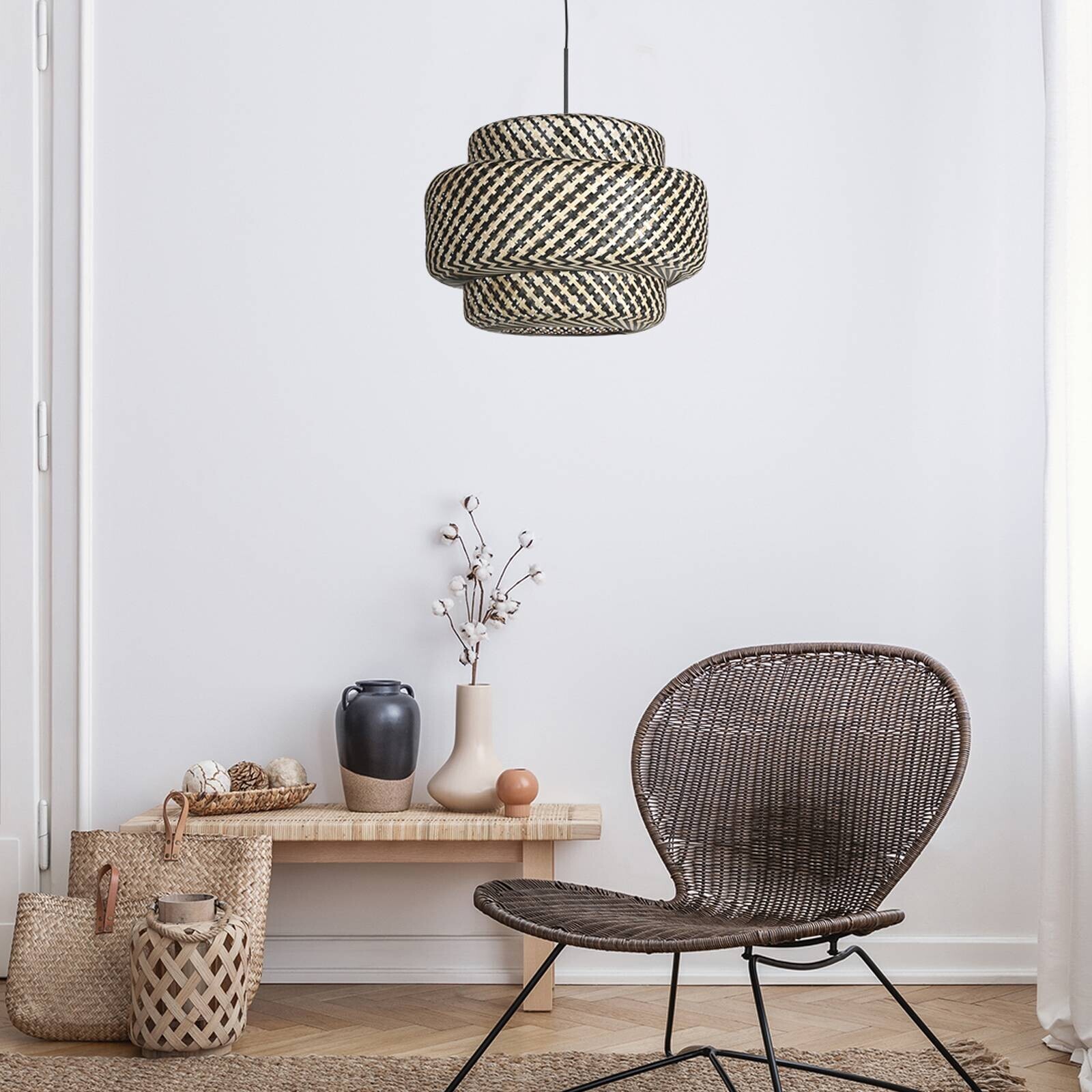 Závesné svietidlo Sparkled Light 4478ZW, bambusové pletivo, Ø 53 cm
