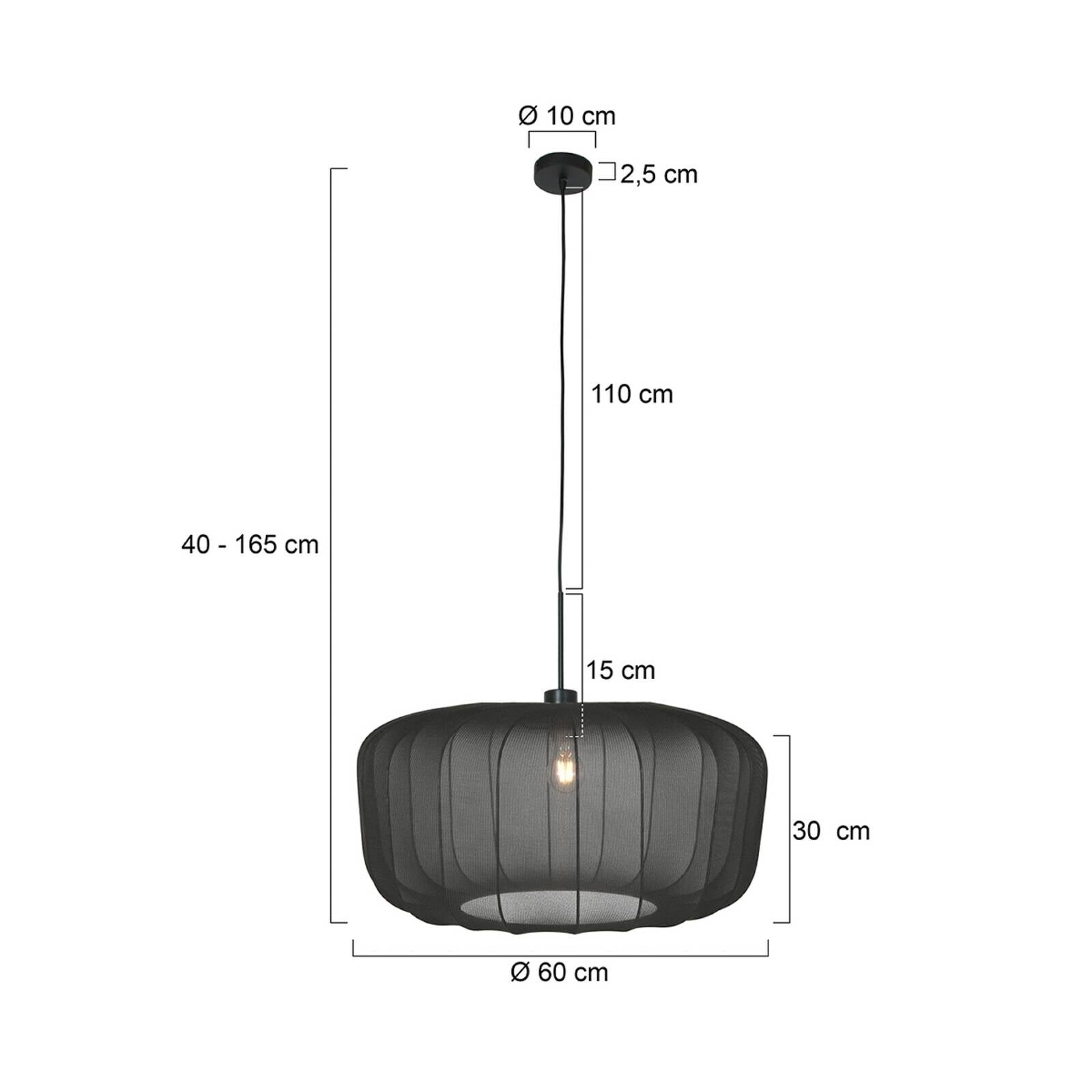 Závesné svietidlo Sparkled Light, čierny nylon, Ø 60 cm, E27