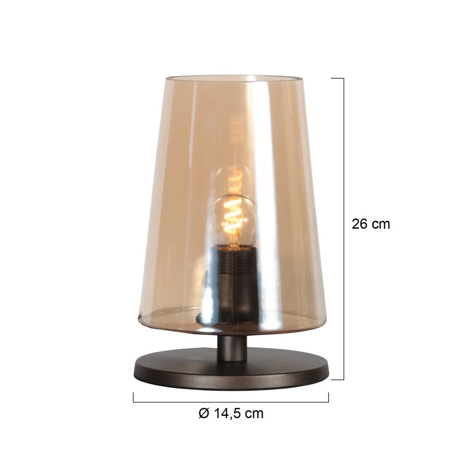 Stolová lampa Ancilla hnedá/jantárová, 26 cm, kov, sklo, E27