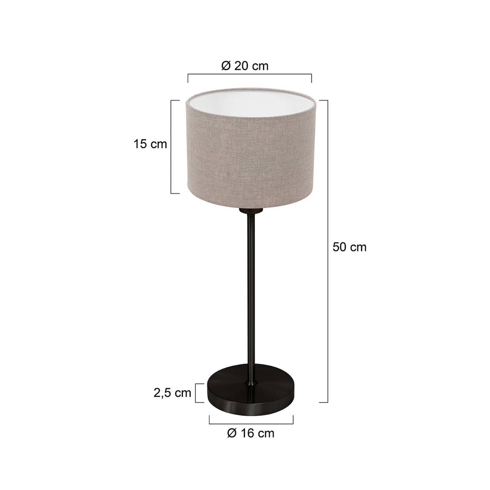 Stolová lampa Noor, čierna/bavlna v odtieni blata, výška 50 cm, E27