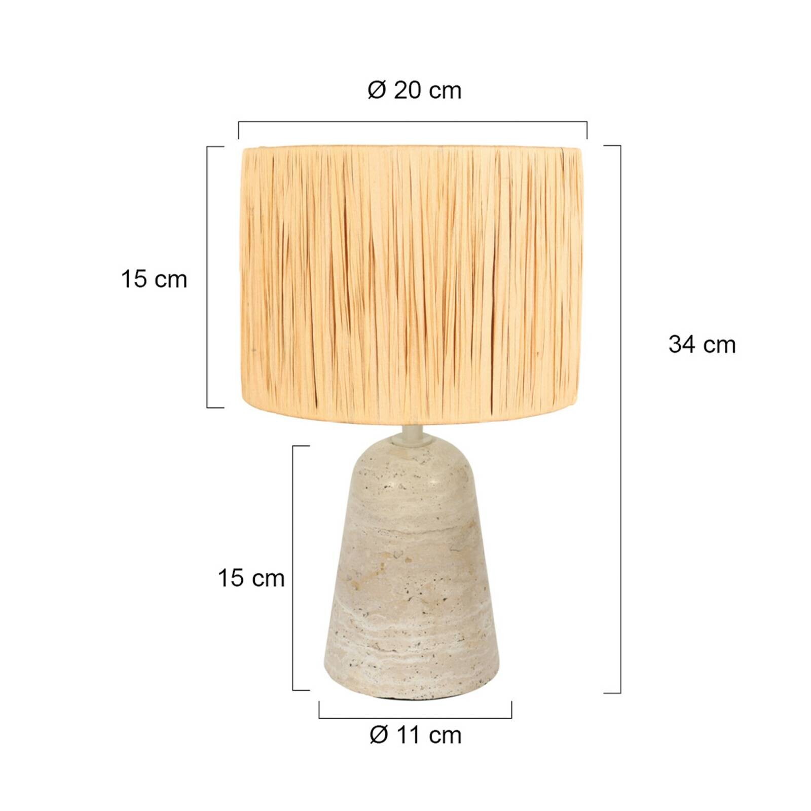 Stolová lampa Travino, výška 34 cm, travertín, morská tráva, E27