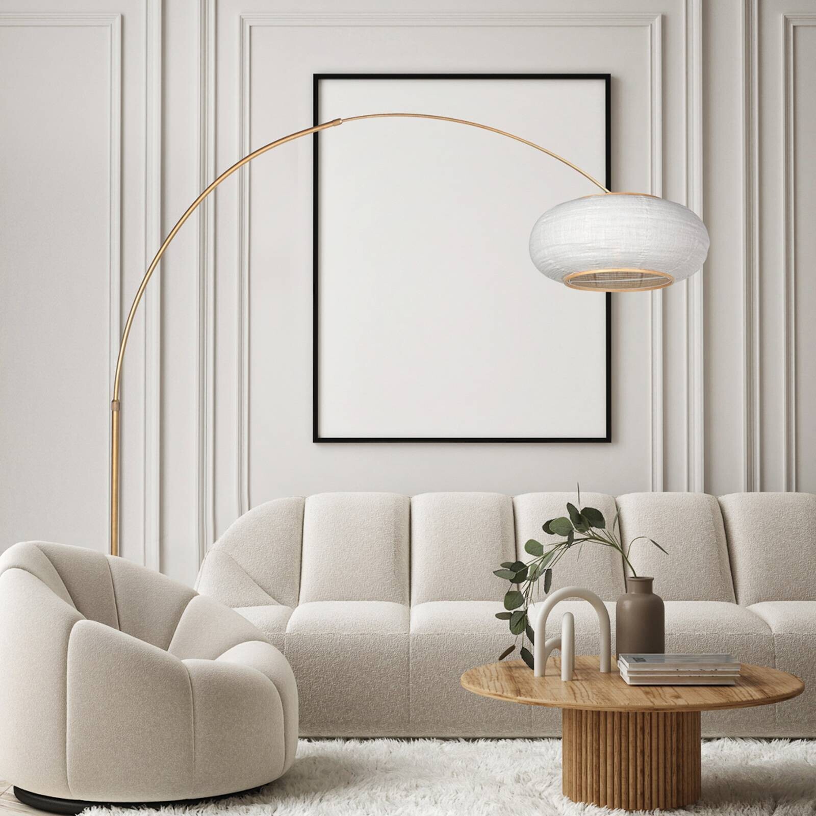 Stojacia lampa Sparkled Light v tvare oblúka, bronzová/sivá ľanová, 240 cm