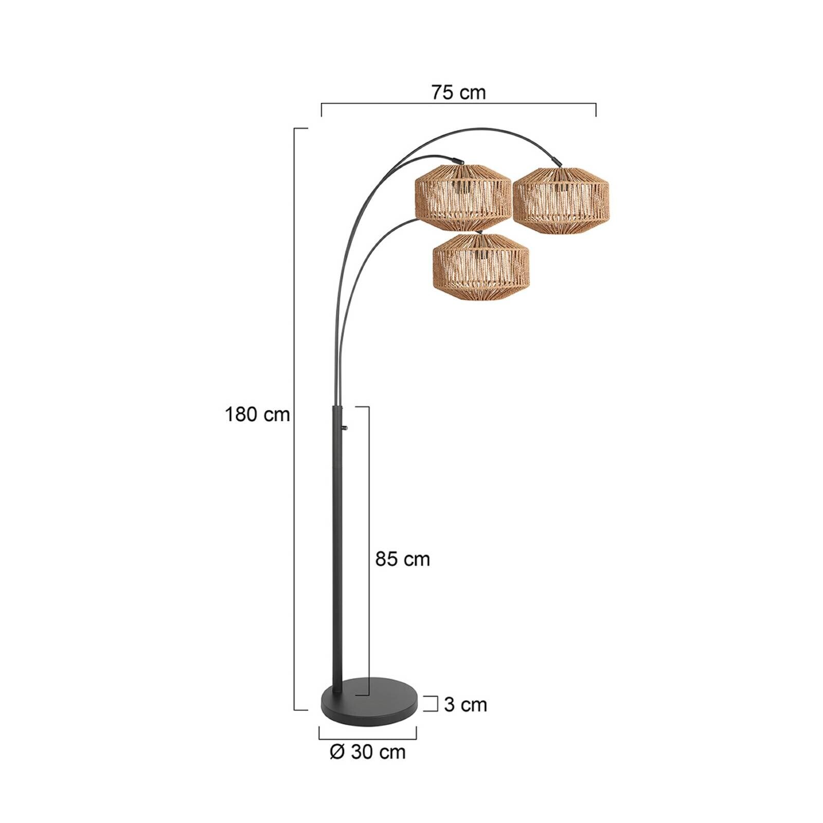 Stojacia lampa Nox Light s 3-pl. žiarovkami, čierna, hnedý kábel, E27