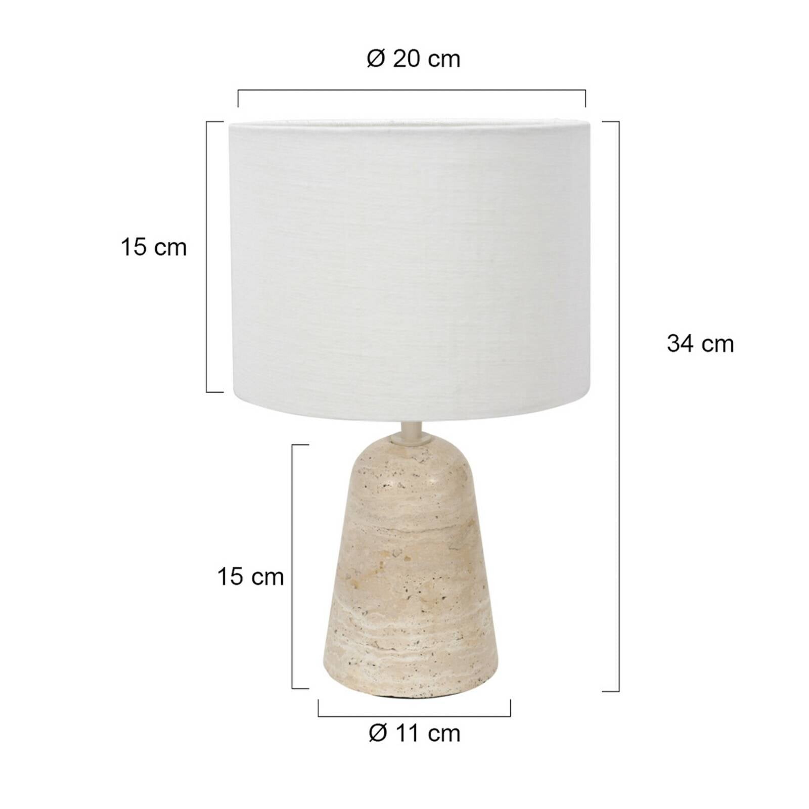 Stolová lampa Travino, výška 34 cm, travertín, ľan, E27