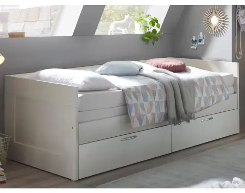 Rozkladacia posteľ so zásuvkami Leporelo 90x200 cm, biela mat%
