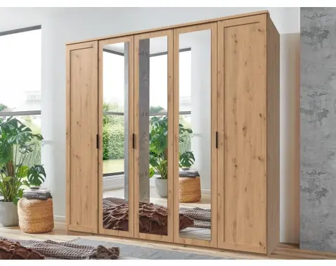 Šatníková skriňa Nadja, 225 cm, dub artisan/zrkadlo%