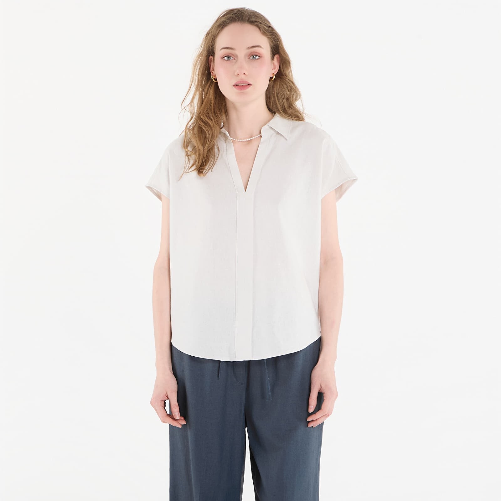 Košeľa Calvin Klein Linen Cks Ss Classic Fit Shirt White Sand M