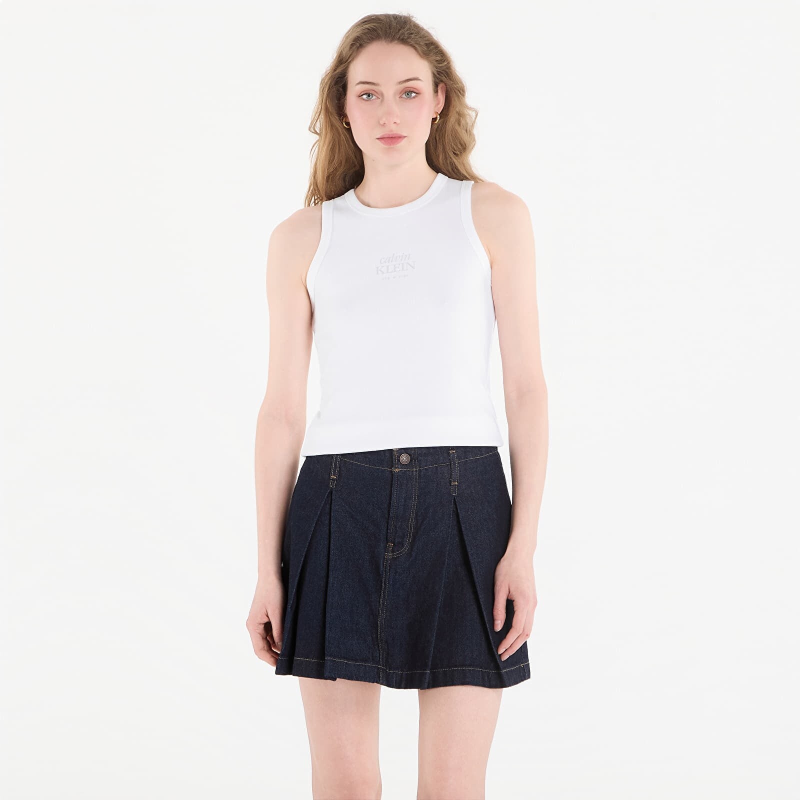 Tielko Calvin Klein Jeans Sl 2X2 Baby Rib Logo Crew Tank Bright White XS