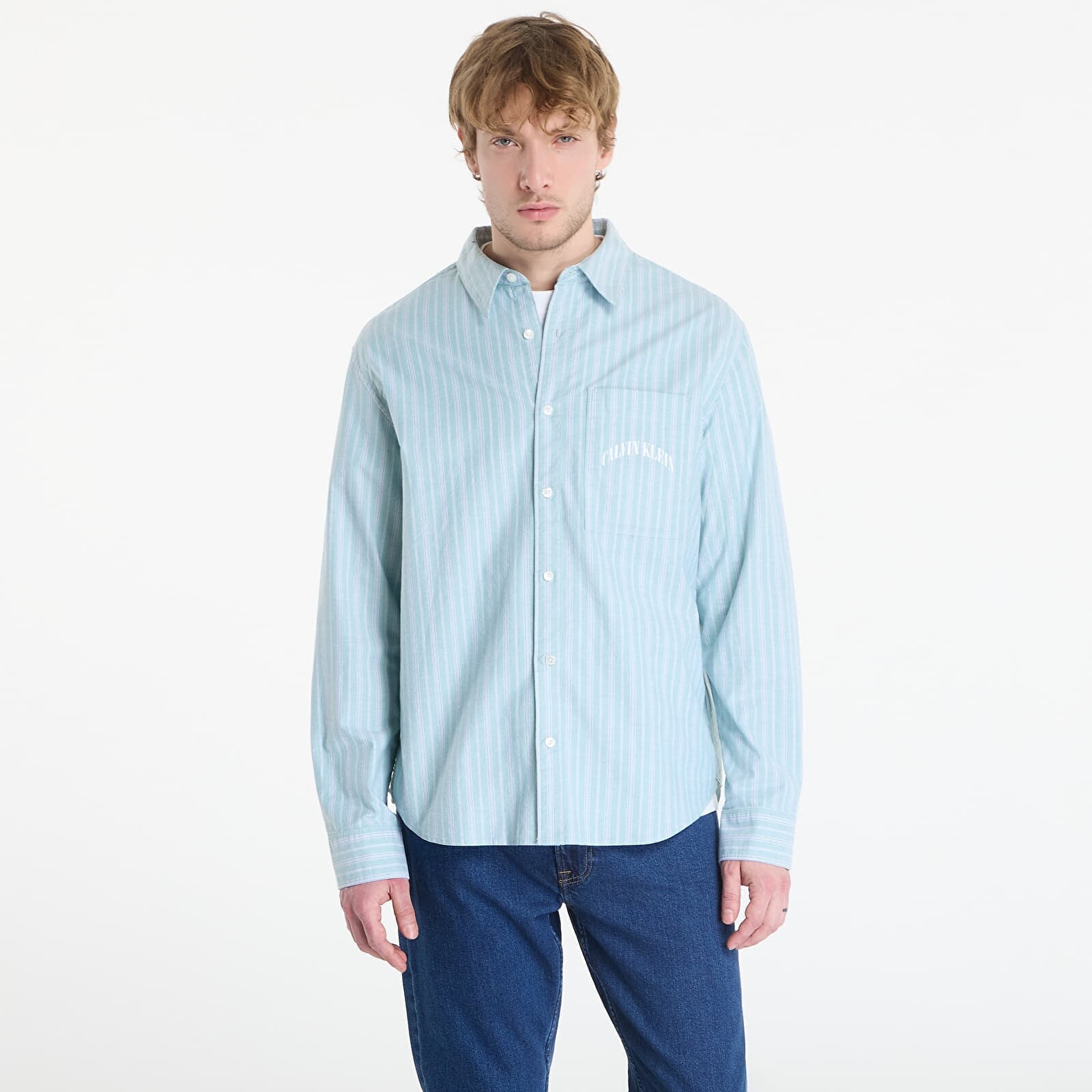 Košeľa Calvin Klein Jeans Ls Yd Stripe Washed Oxford Easy Shirt Wild Green L