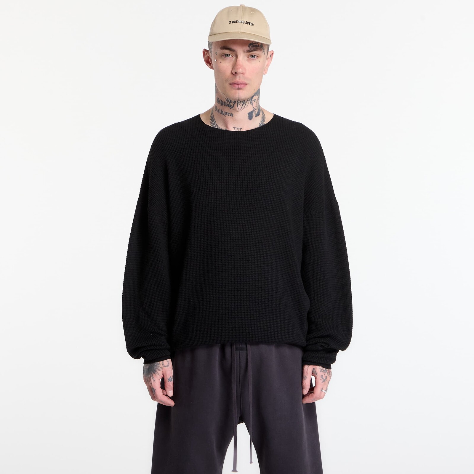 Mikina Fear of God Essentials Signature Waffle 90'S Crewneck Vintage Black XL
