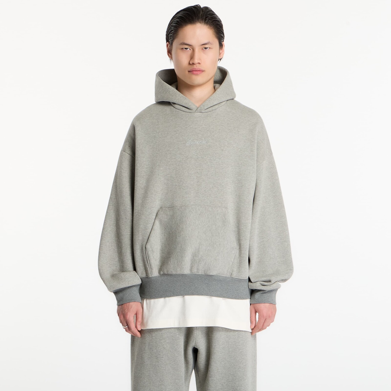 Mikina Fear of God Essentials Signature Classic Hoodie Concrete Heather/ Dark Concrete Heather L