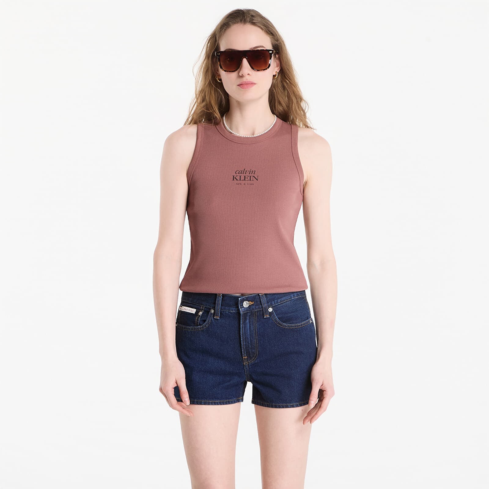 Tielko Calvin Klein Jeans Sl 2X2 Baby Rib Logo Crew Tank Sierra Brown S