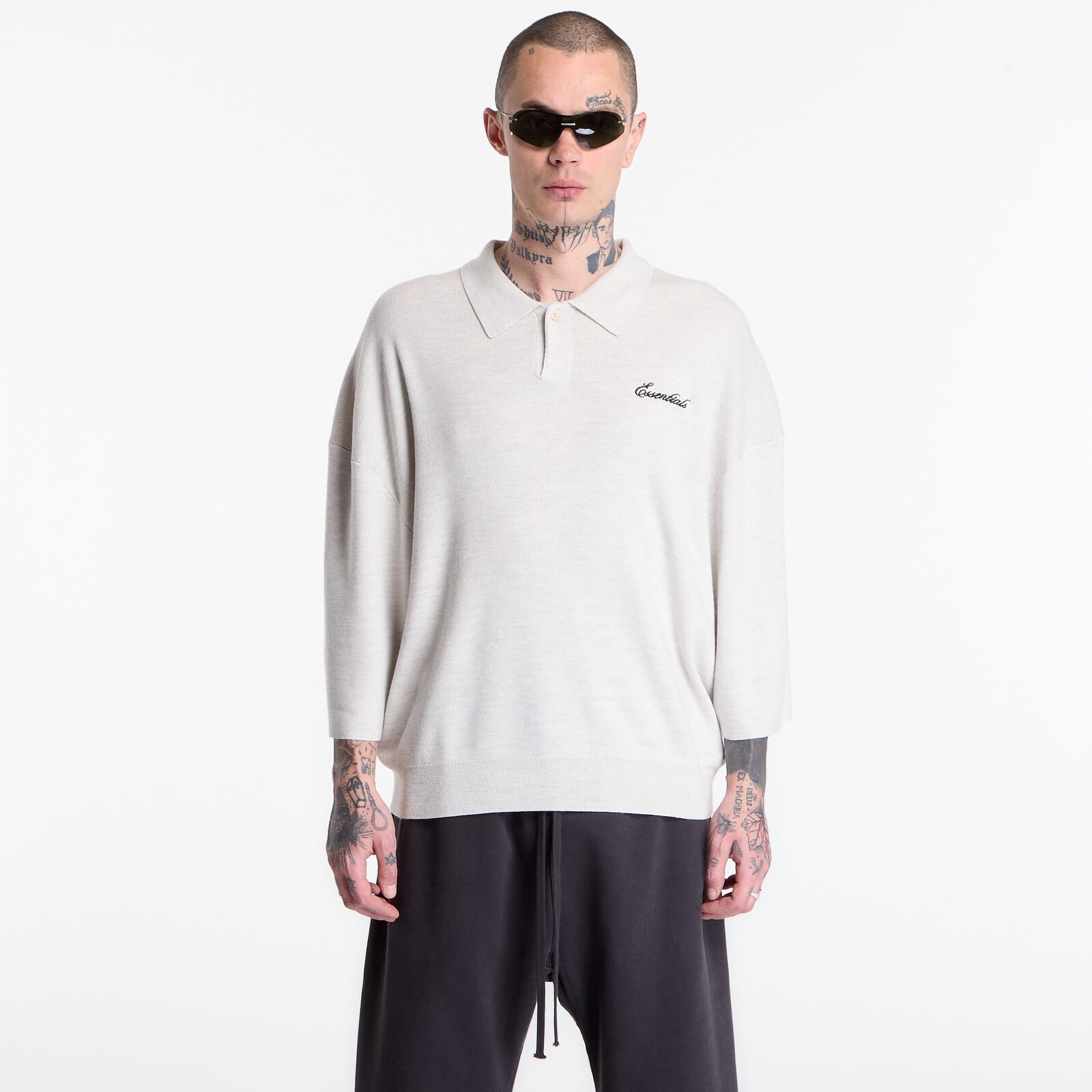 Tričko Fear of God Essentials Signature 3 4 Sleeve 90'S Polo Heather Oatmeal XXL