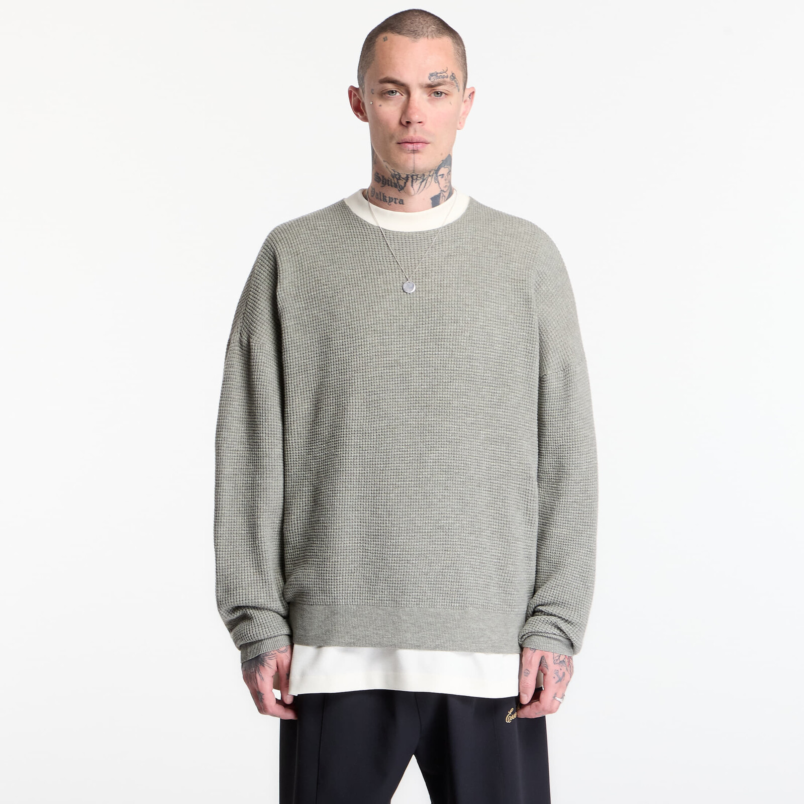 Mikina Fear of God Essentials Signature Waffle 90'S Crewneck Concrete Heather XXL
