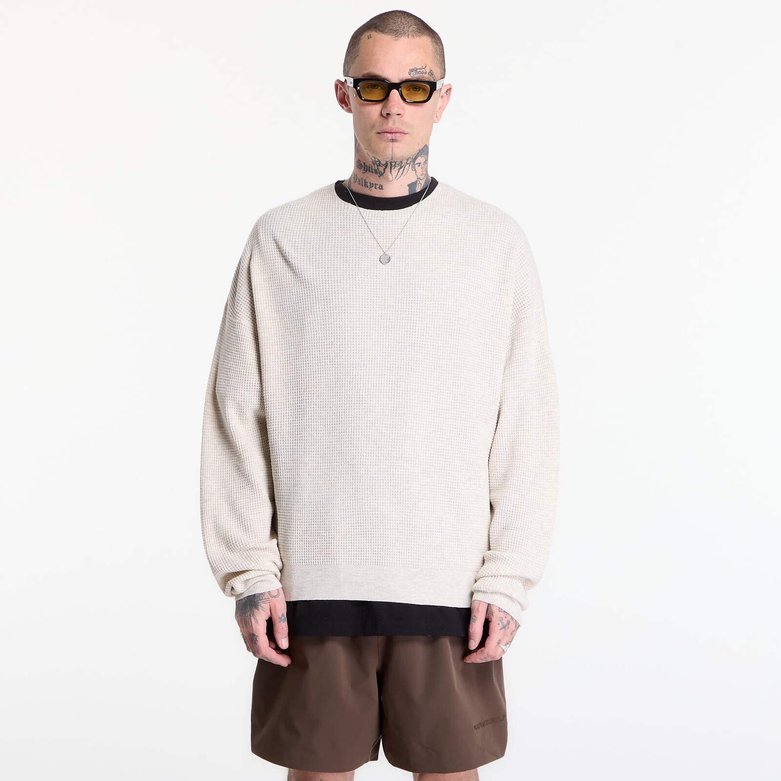 Mikina Fear of God Essentials Signature Waffle 90'S Crewneck Oatmeal Heather/ Blk XL