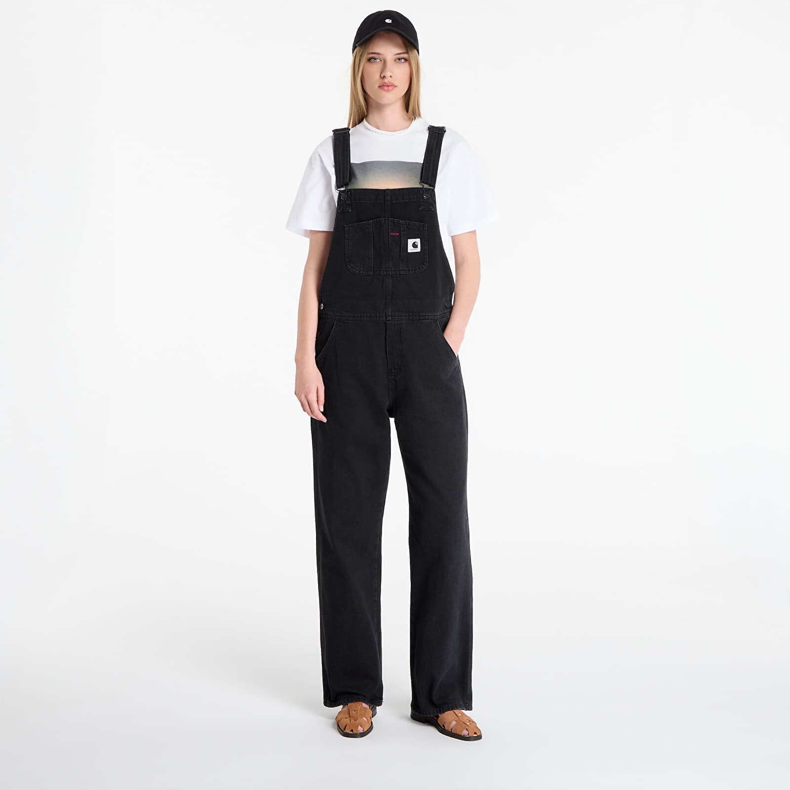 Džínsy Carhartt WIP W' Bib Overall Straight Black Stone Washed M