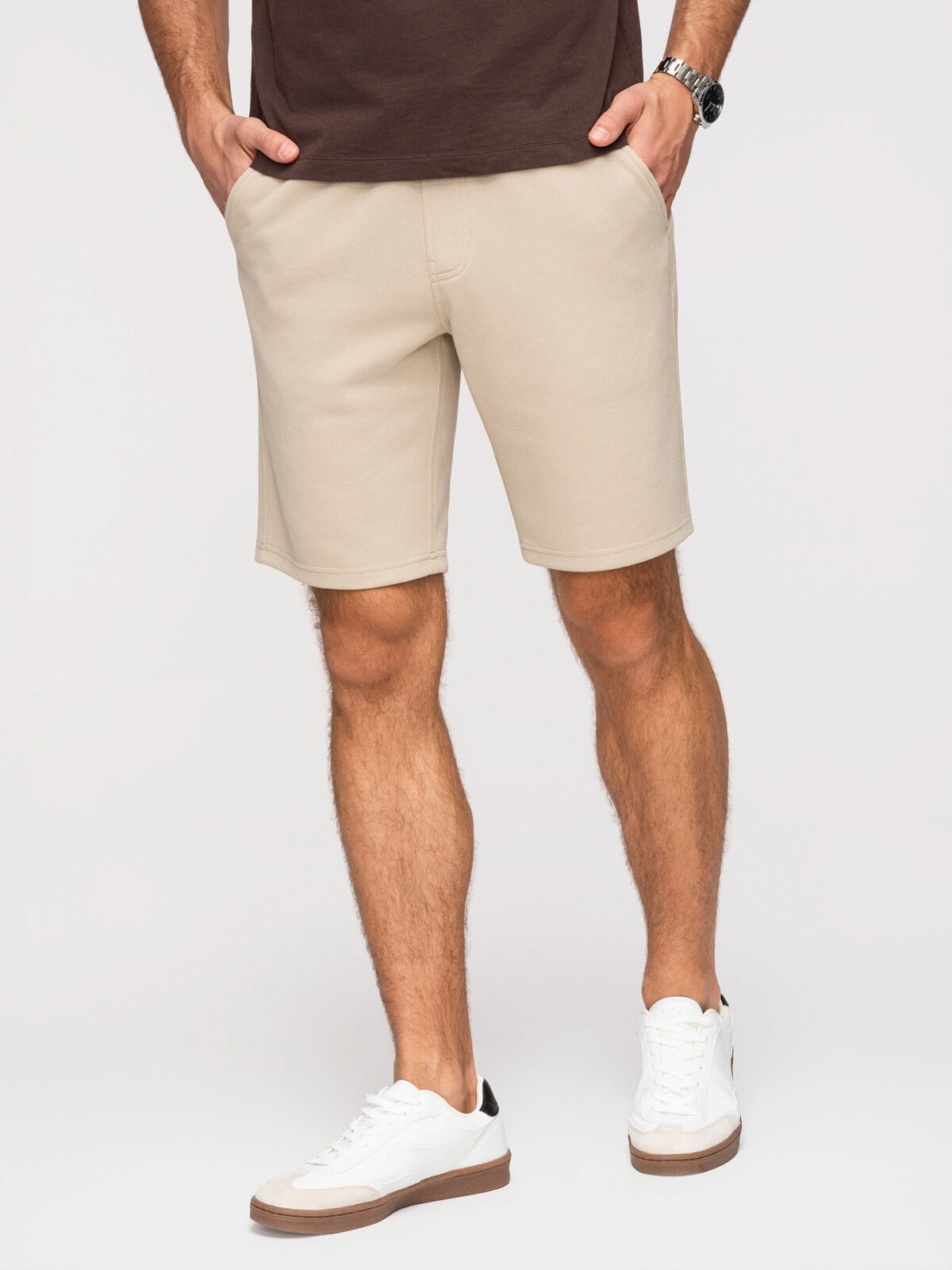 Pánske štruktúrované šortky REGULAR FIT - béžové