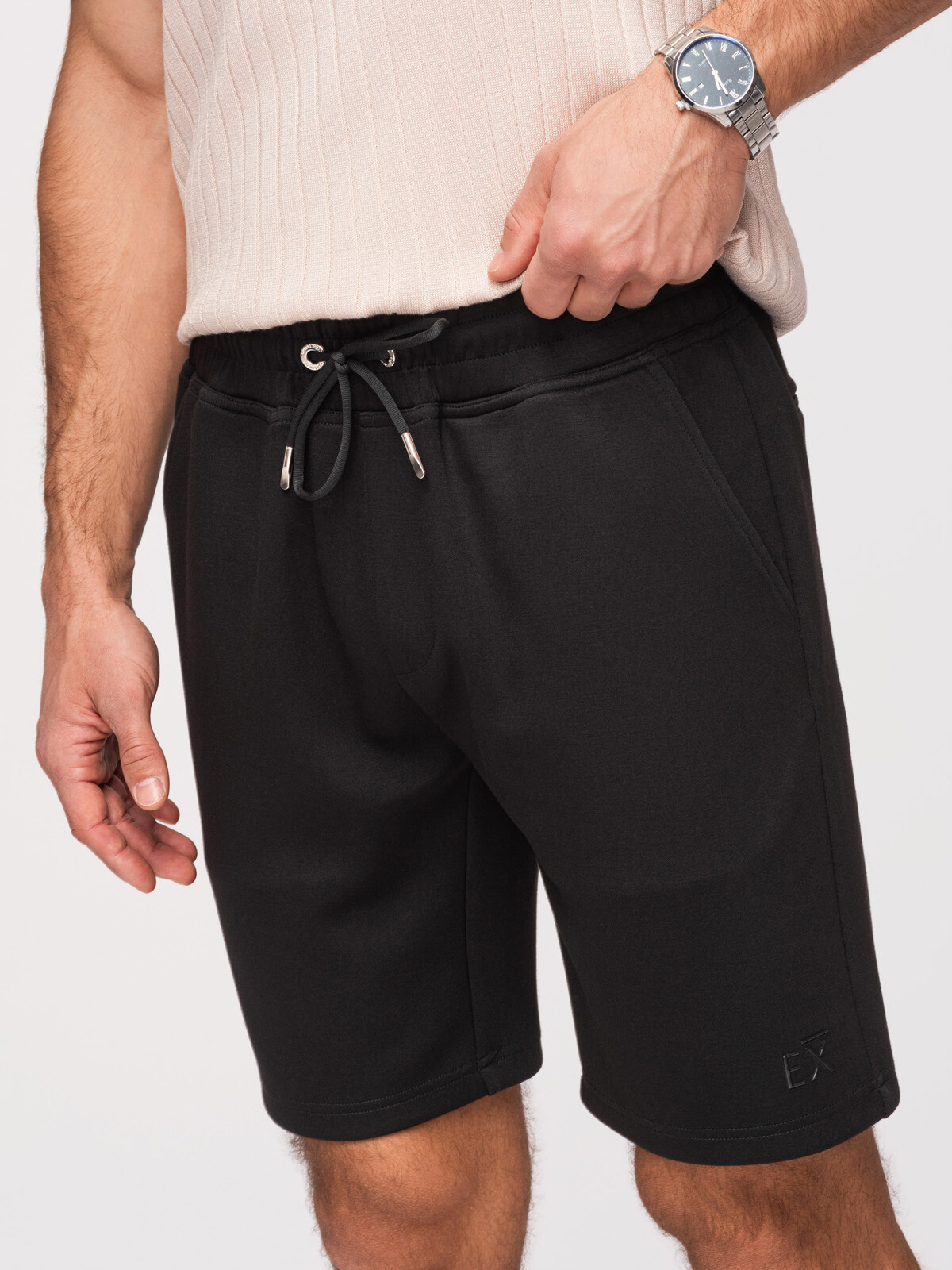 Ombre pánske REGULAR FIT úpletové kraťasy - čierne